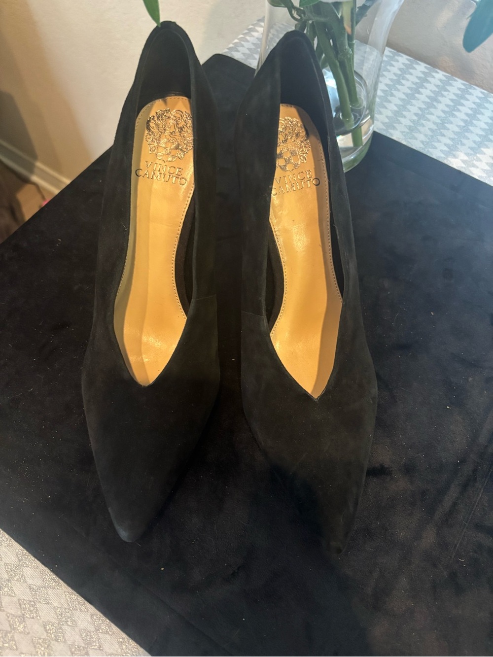 Vince Camuto Black Suede Pointed Pumps